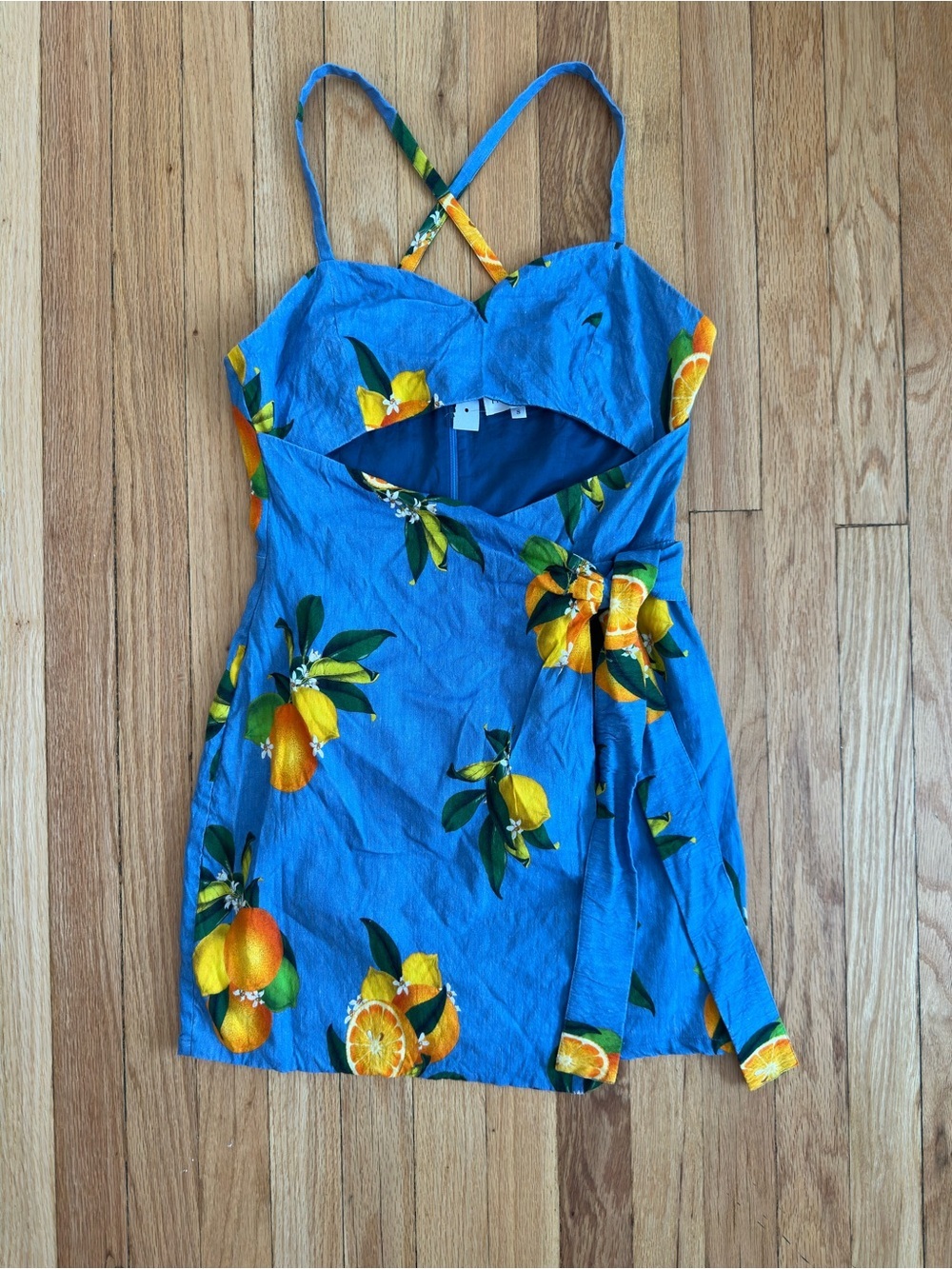 Privacy Please Blue Citrus-Print Mini Dress with Cutout